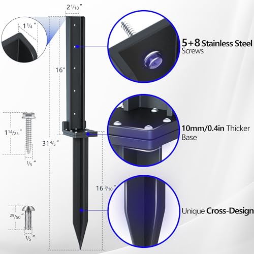 4-Pack 32in Stainless Steel Fence Post Anchor Black J188