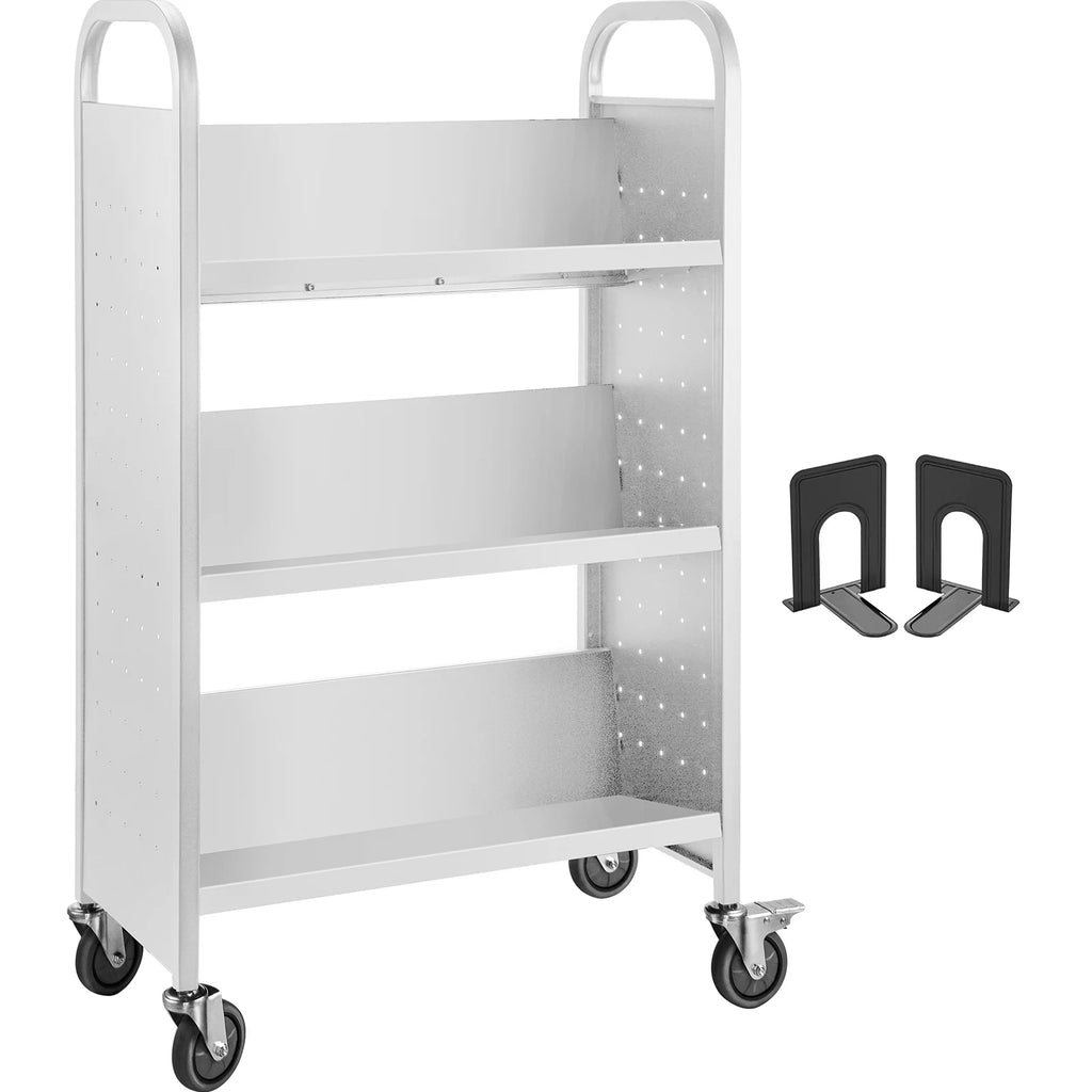 White V-Shaped Shelves Book Cart Z297154