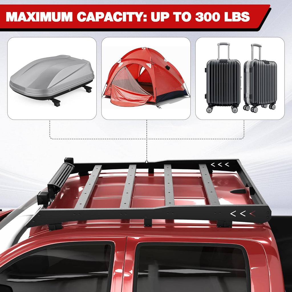 Heavy Duty Roof Rack Cargo Carrier with 2 LED Lights and 1 Light Bar G4706