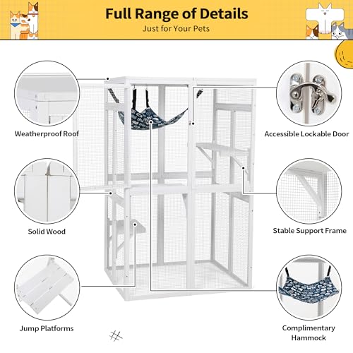 White Wooden Cat Enclosure with 3 Platforms A834