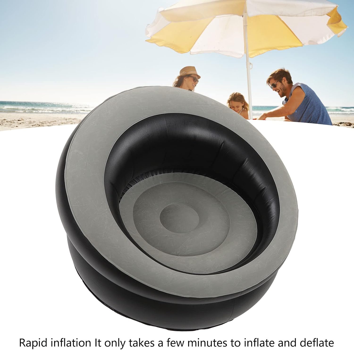 Inflatable Leisure Sofa Flocking Couch Air Chaise Lounge Grey C866