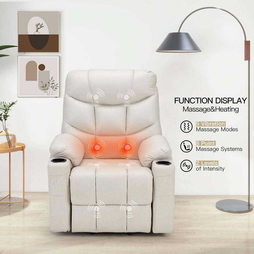 Dual Motor Power Lift Recliner Chair with Massage and Heat, Cup Holders Side Pockets N589