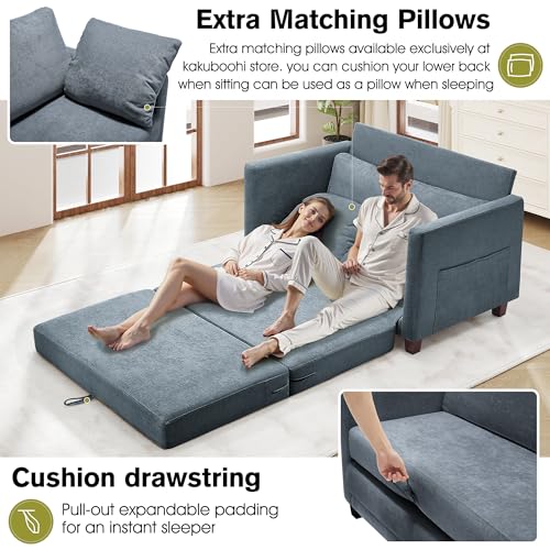 Blue Chenille Convertible Floor Sofa Bed with 2 Pillows Y42816
