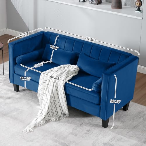 Velvet 65" Loveseat Sofa with Bolster Pillows and Back Cushion I810854