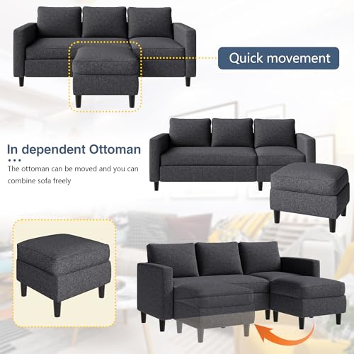 Dark Beige 3-Seat L Shaped Sectional Sofa with Chaise E19005