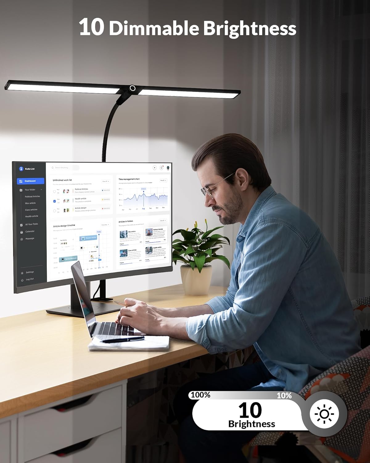 Black Double Head LED Clamp Desk Lamp with Remote Control U32887