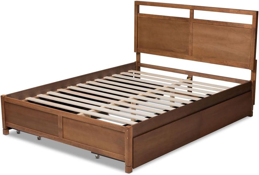 Walnut Brown Finished Wood Full Size 4-Drawer Platform Storage Bed I737
