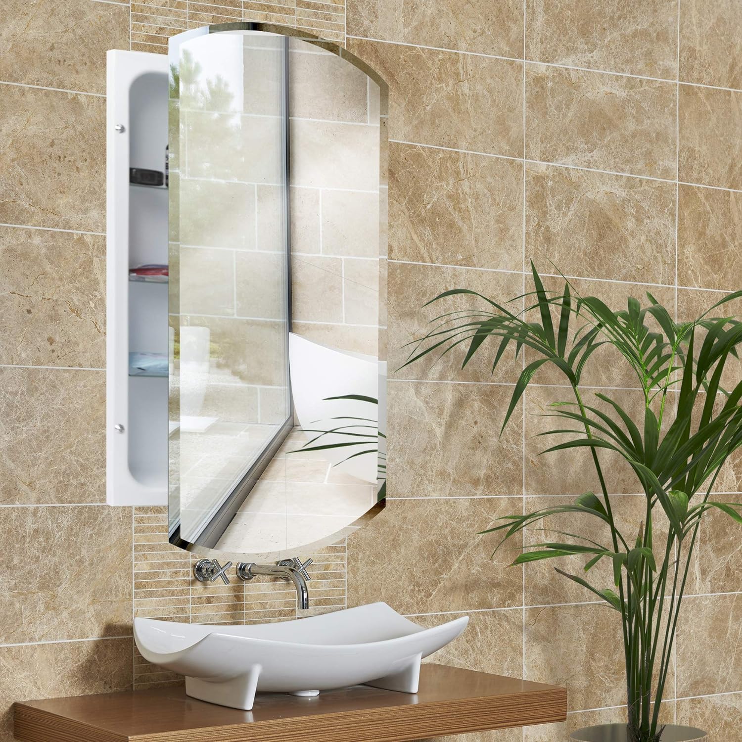 Recessed Medicine Cabinet Mirror with Beveled Edge F34124