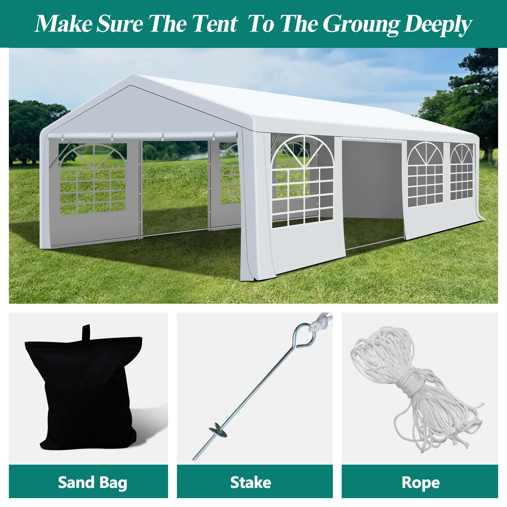 20x30FT Patio Tent with Windows, Heavy Duty Canopy Gazebo M738220