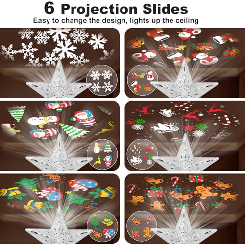 Silver 3D Glitter Lighted Christmas Tree Topper with Rotating LED Lights U645