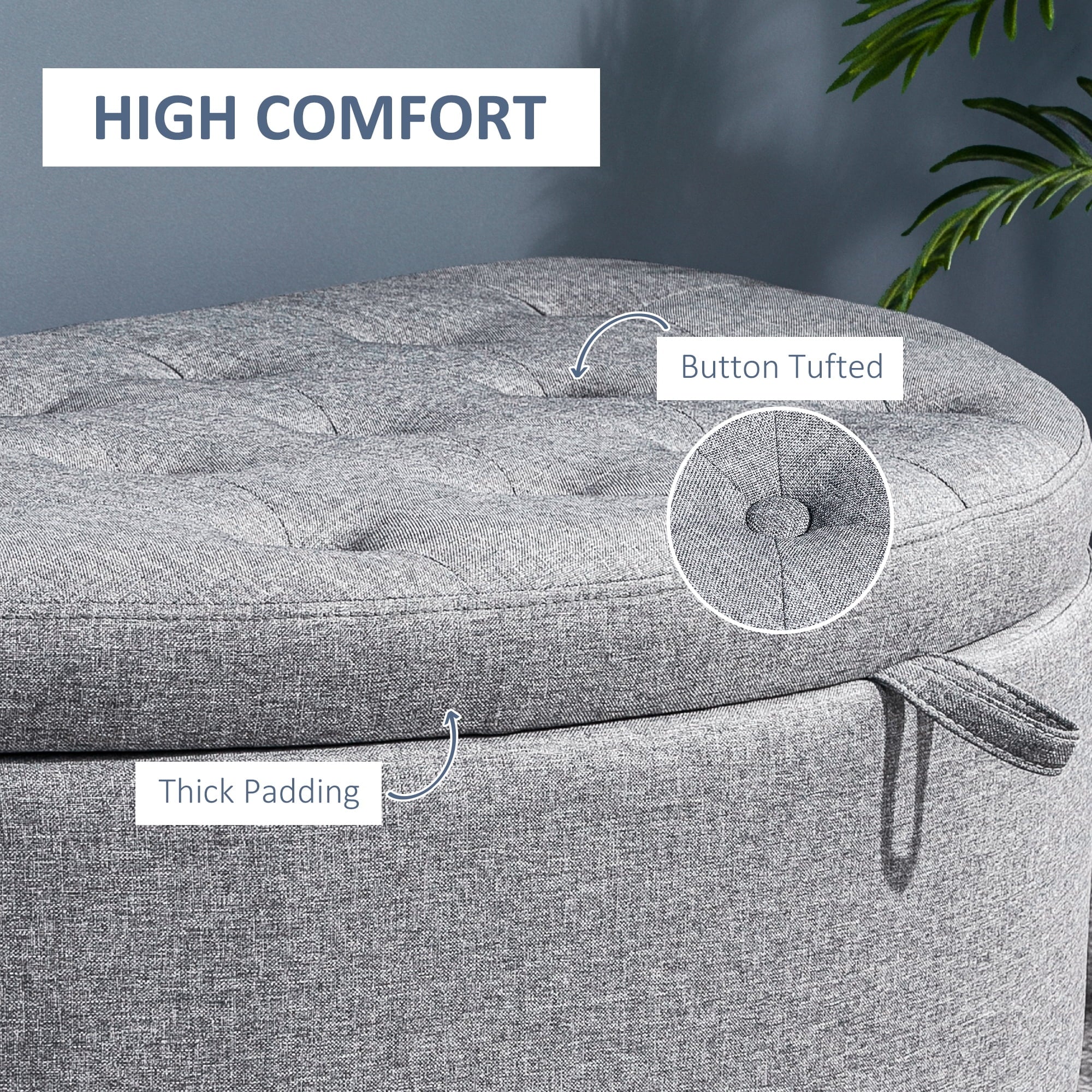 Gray Half Moon Storage Ottoman with Lift Lid B1576