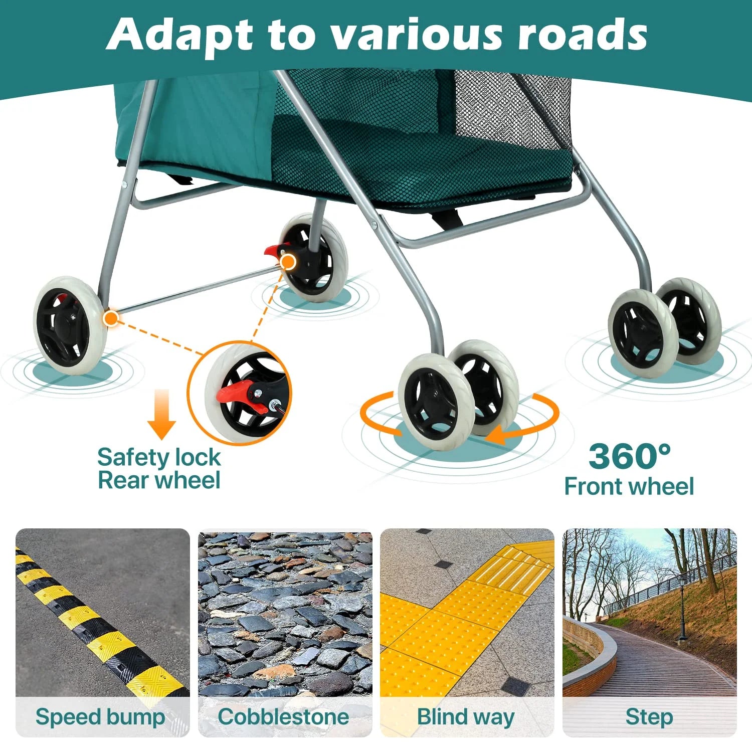 Teal Folding 4-Wheel Dog Stroller D375931