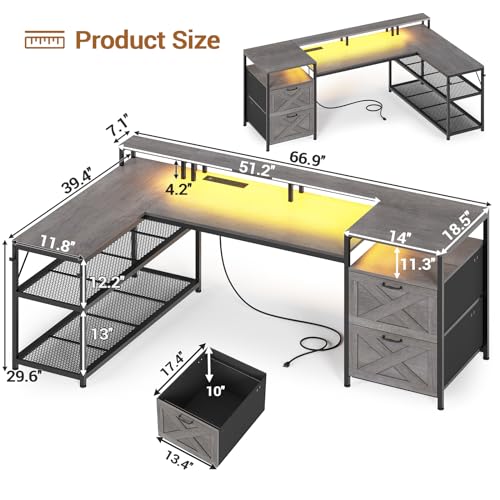 White L Shaped Desk with Drawers and Power Outlet Y72924