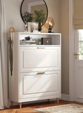 White Narrow Shoe Cabinet with 2 Flip Drawers K61819