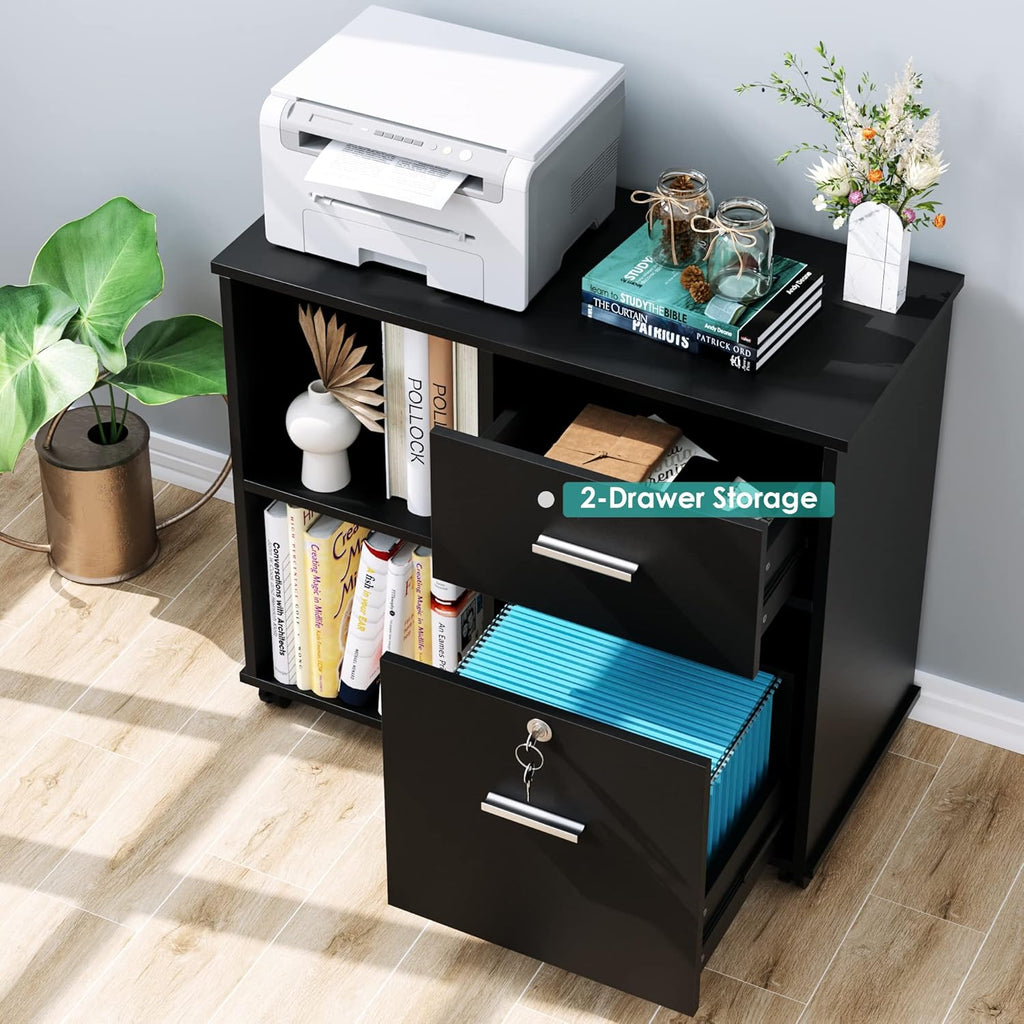 Black Wood Lateral File Cabinet with Lock H30498