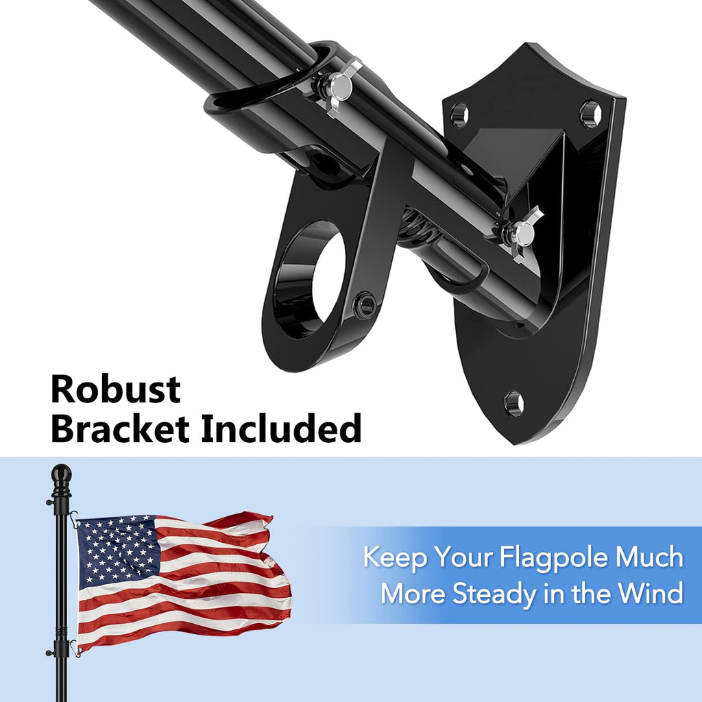 6FT Metal Flag Pole with Two-Position Bracket Holders Black P974553