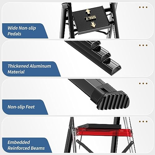 Black Aluminum Folding Step Stool with Handgrip P32819