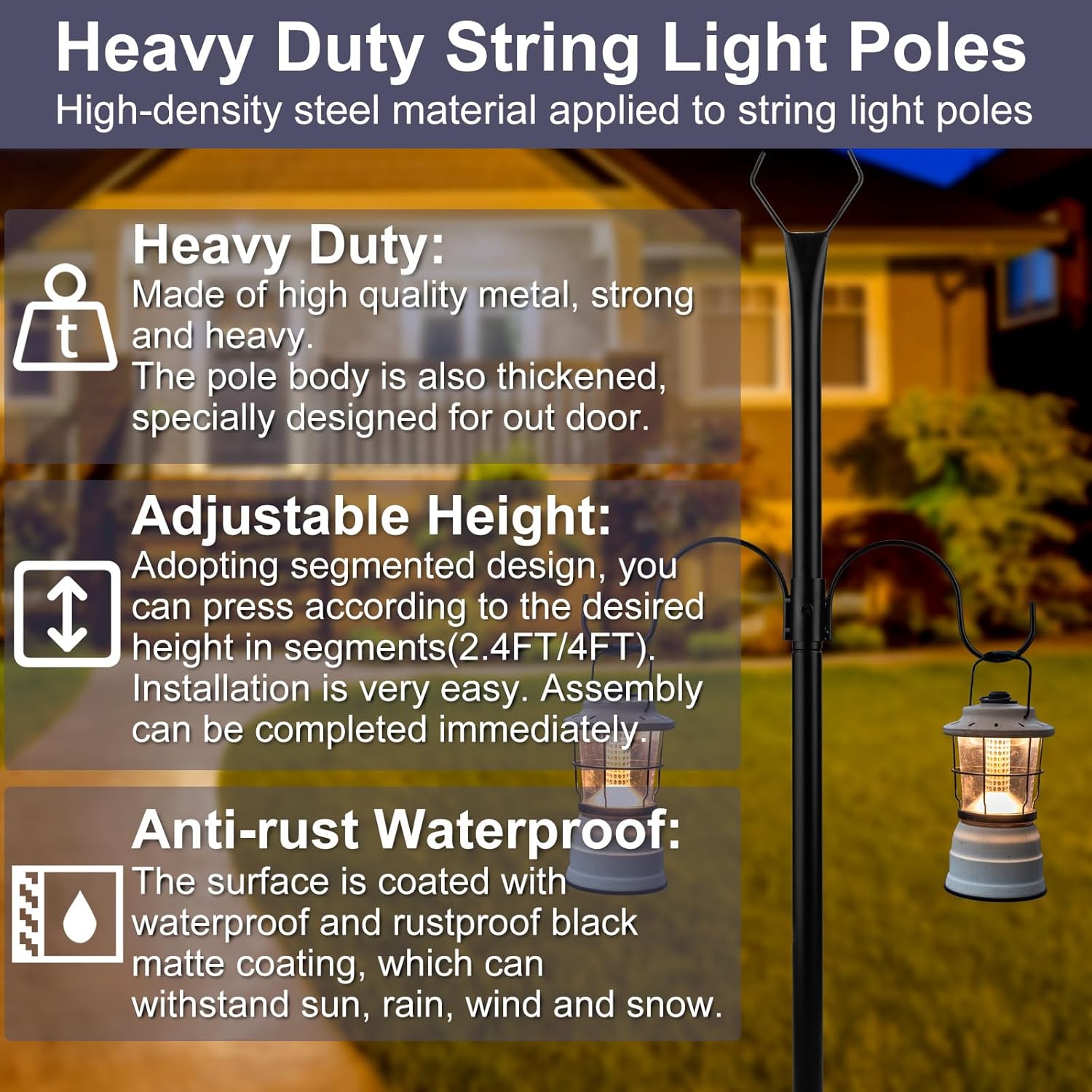 2 Pack Adjustable Metal String Light Poles R804671