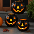 3 Sets Halloween Metal Jack O Lanterns Pumpkin with 3 LED Candles with Black Creepy Cloth Decoration Bundle I762
