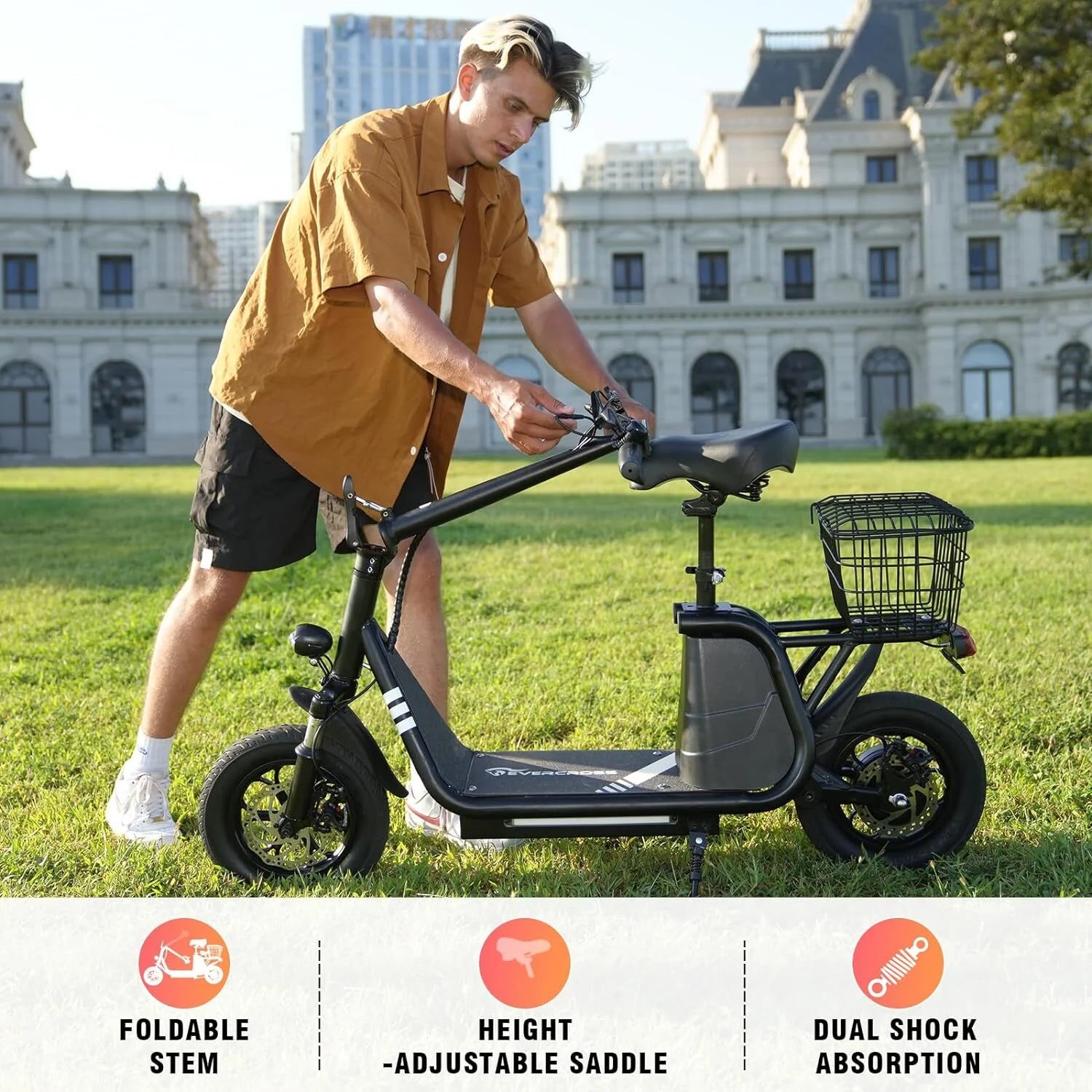 400W Motor 12" Pneumatic Tire Foldable Electric Scooter with Seat N957