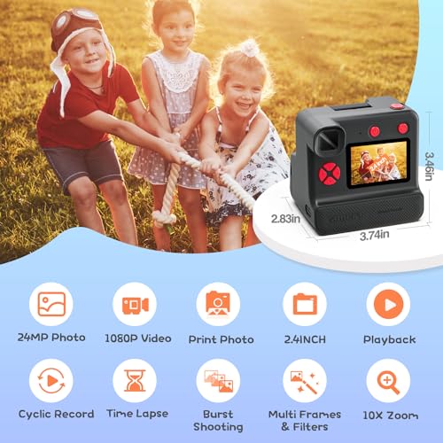 Blue FHD Selfie Digital Video Camera with 3 Rolls Print Paper & 32G Card H684327