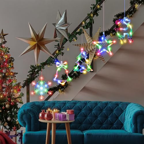 5Pack Christmas Window Lights with Timer, Battery Powered White LED Snowflake Decor U976
