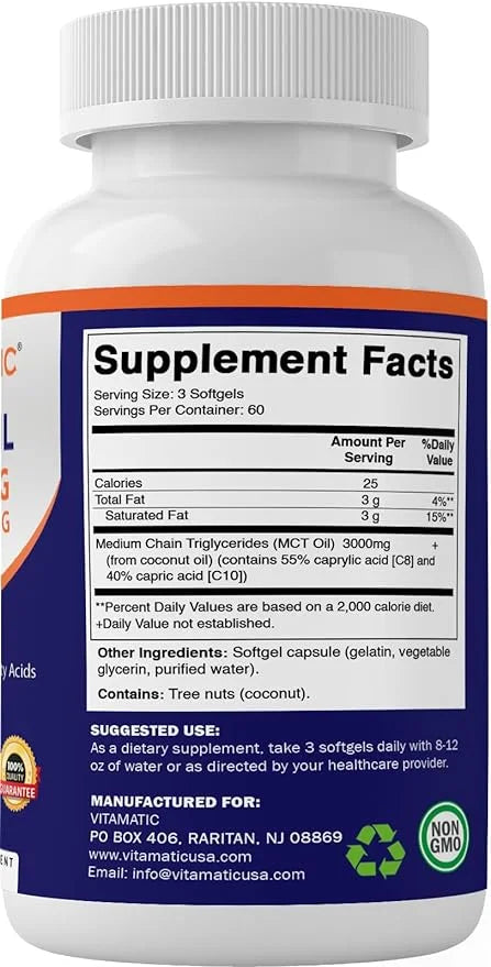 2 Packs MCT Oil Capsules 3000 mg per Serving 180 Softgels from Coconut Oil N53672