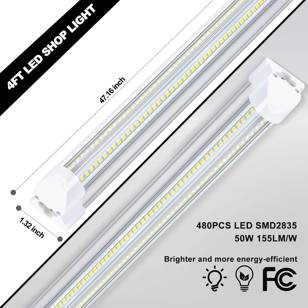 4FT 50W 7750Lumen 6000K Clear Cover V-Shape Linkable T8 LED Tube Light 10 Pack Y6798