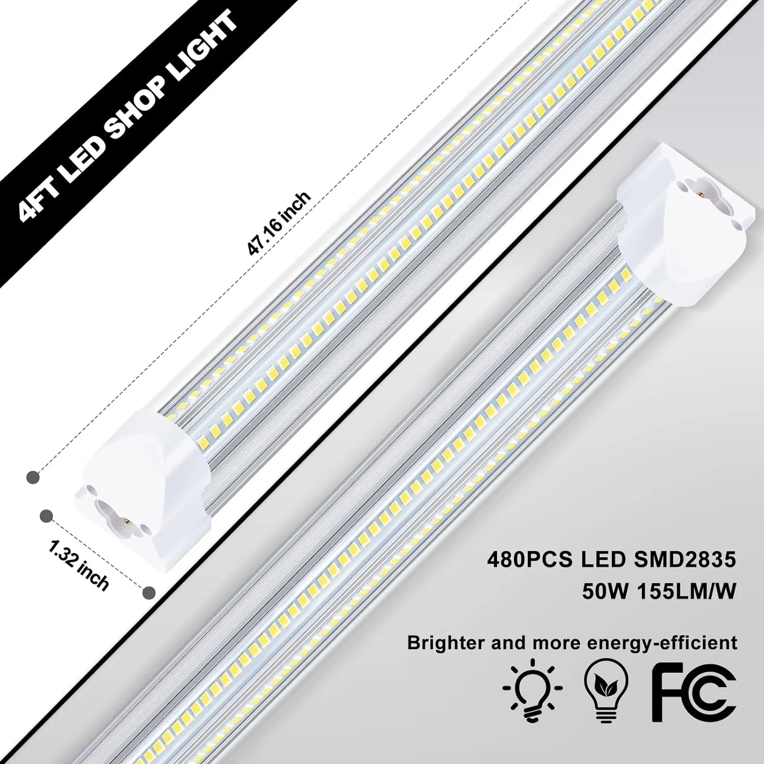 4FT 50W 7750Lumen 6000K Clear Cover V-Shape Linkable T8 LED Tube Light 10 Pack Y6798