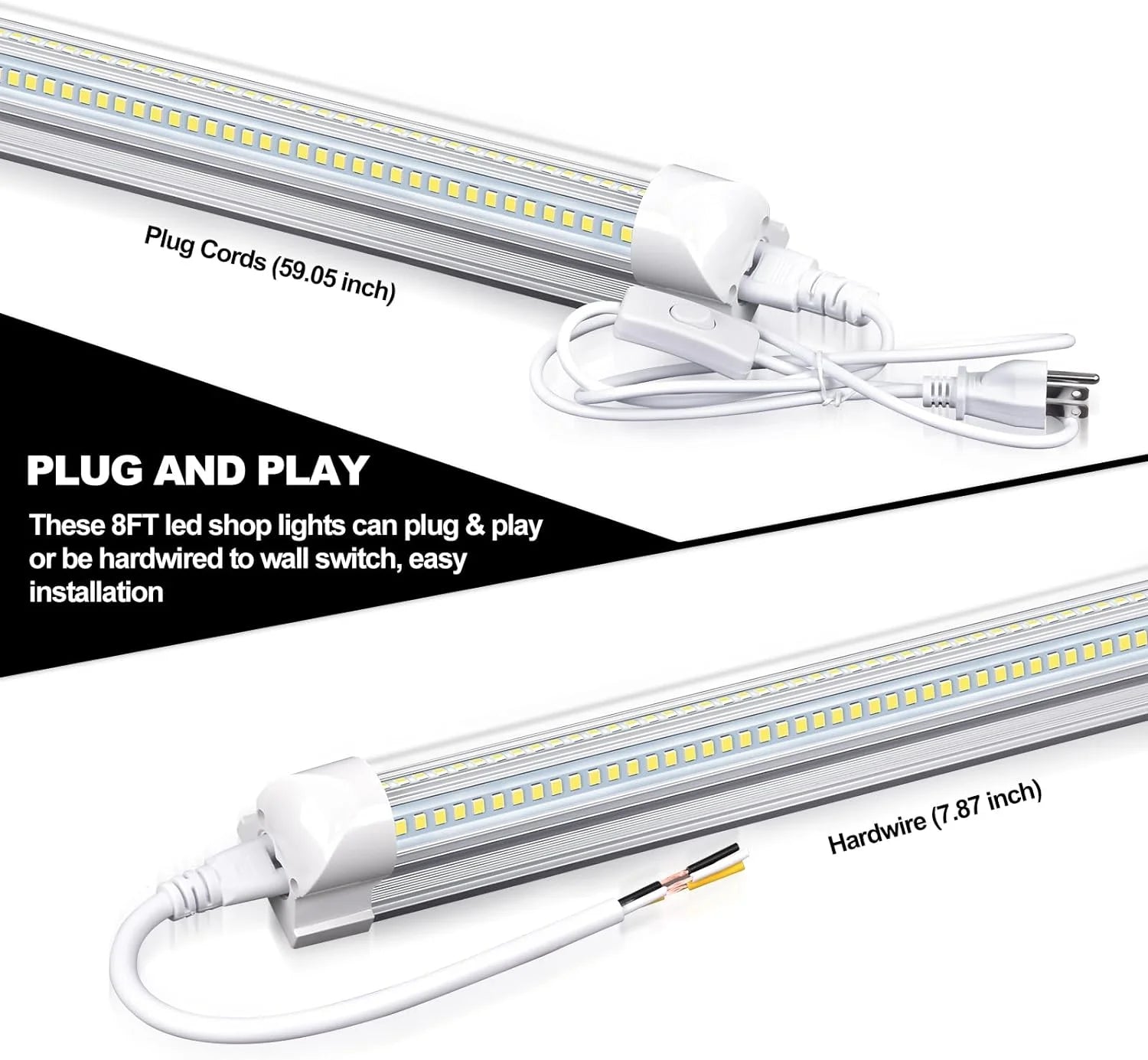 4FT 50W 7750Lumen 6000K Clear Cover V-Shape Linkable T8 LED Tube Light 10 Pack Y6798