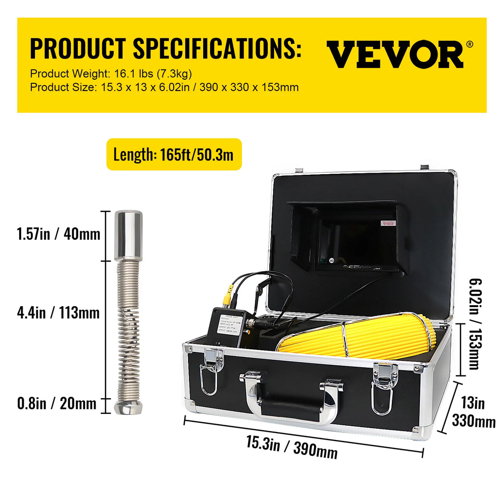 165' Cable Waterproof IP68 Sewer Camera with 512Hz Sonde Transmitter & Receiver T38692