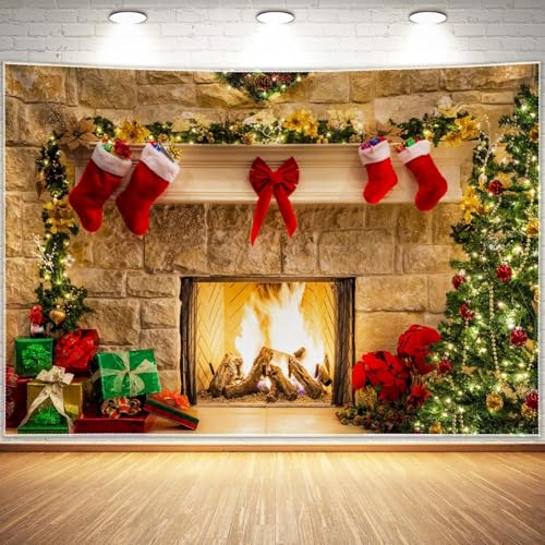 7x5ft Christmas Fireplace Theme Backdrop for Photography Y553553