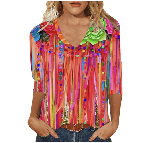 V Neck Elbow Length Sleeve Basic Tops Plus Size Blouse Y96777