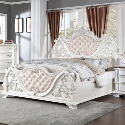 King-Size Wood 5-Piece Bedroom Set with Button-Tufted Headboard Y465550