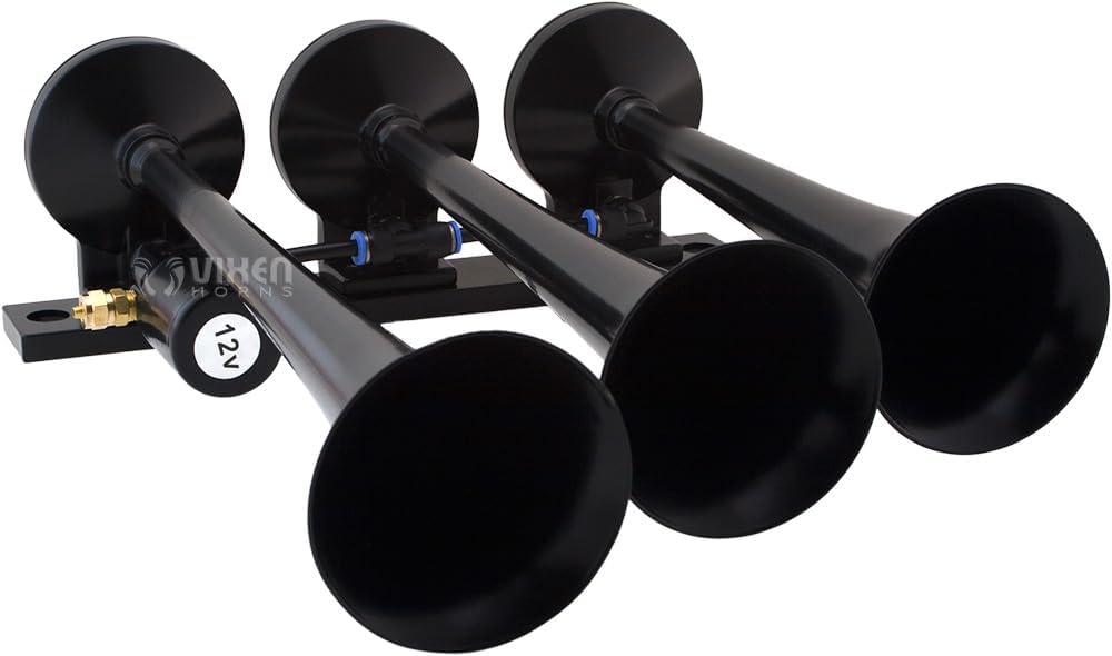 Train Horn Kit with 150psi Air Compressor, 1.5 Gallon Tank, 3 Trumpets E680441