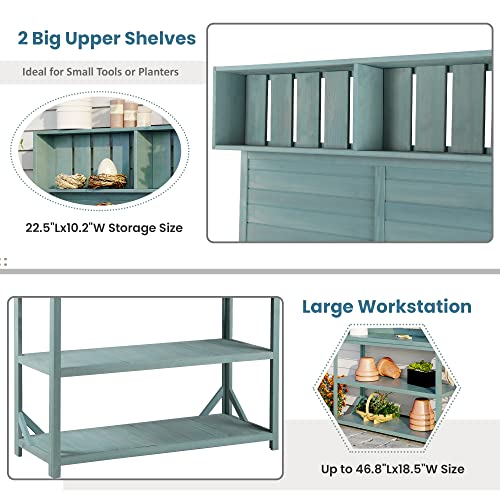 Green 65" Wooden Potting Bench with 4 Storage Shelves X153