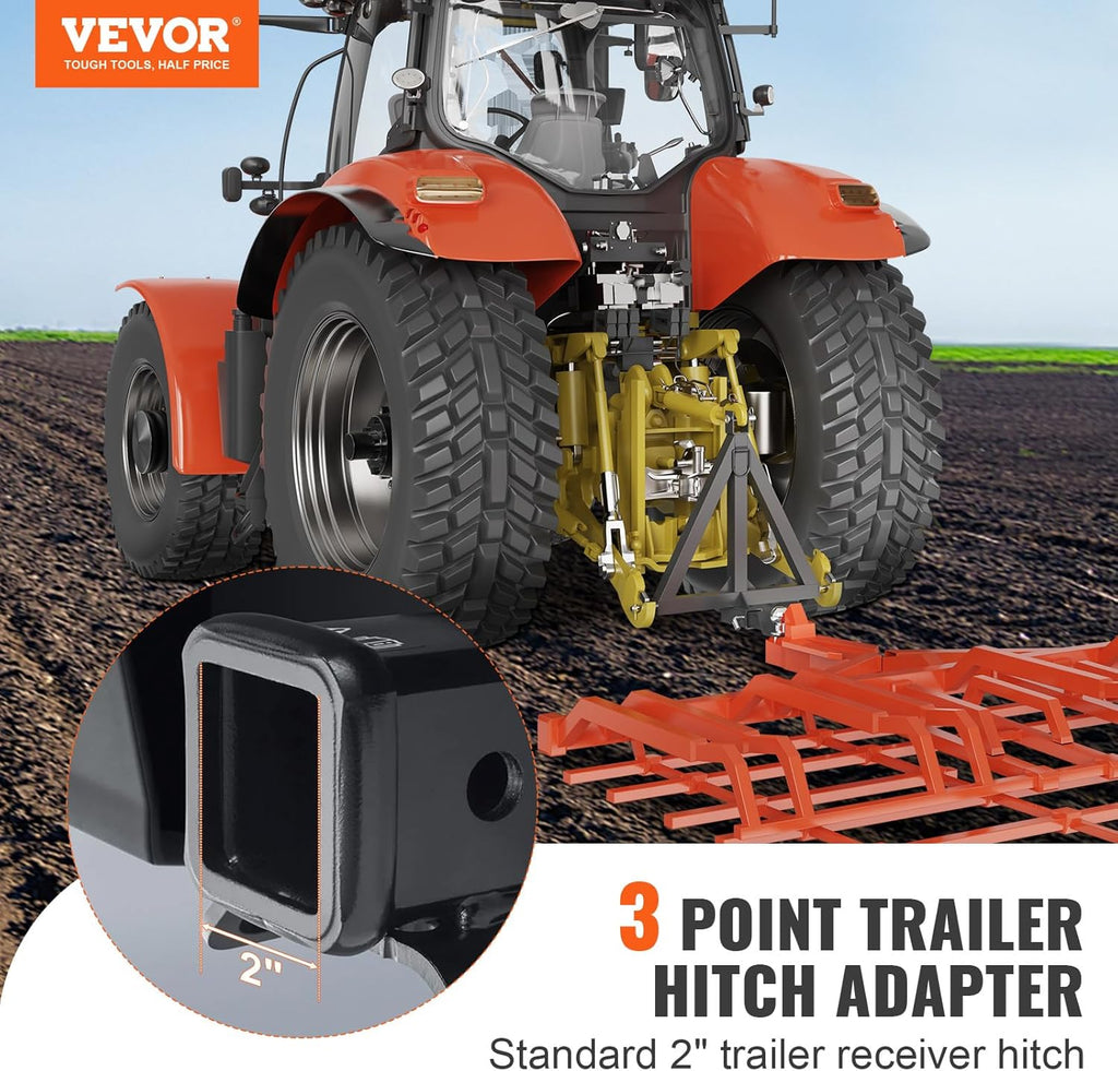 3 Point 2" Receiver Trailer Hitch Category 1 Tractor Tow Drawbar Adapter with Pins K8244