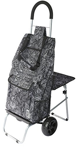 Black Foldable Shopping Cart with Seat M342