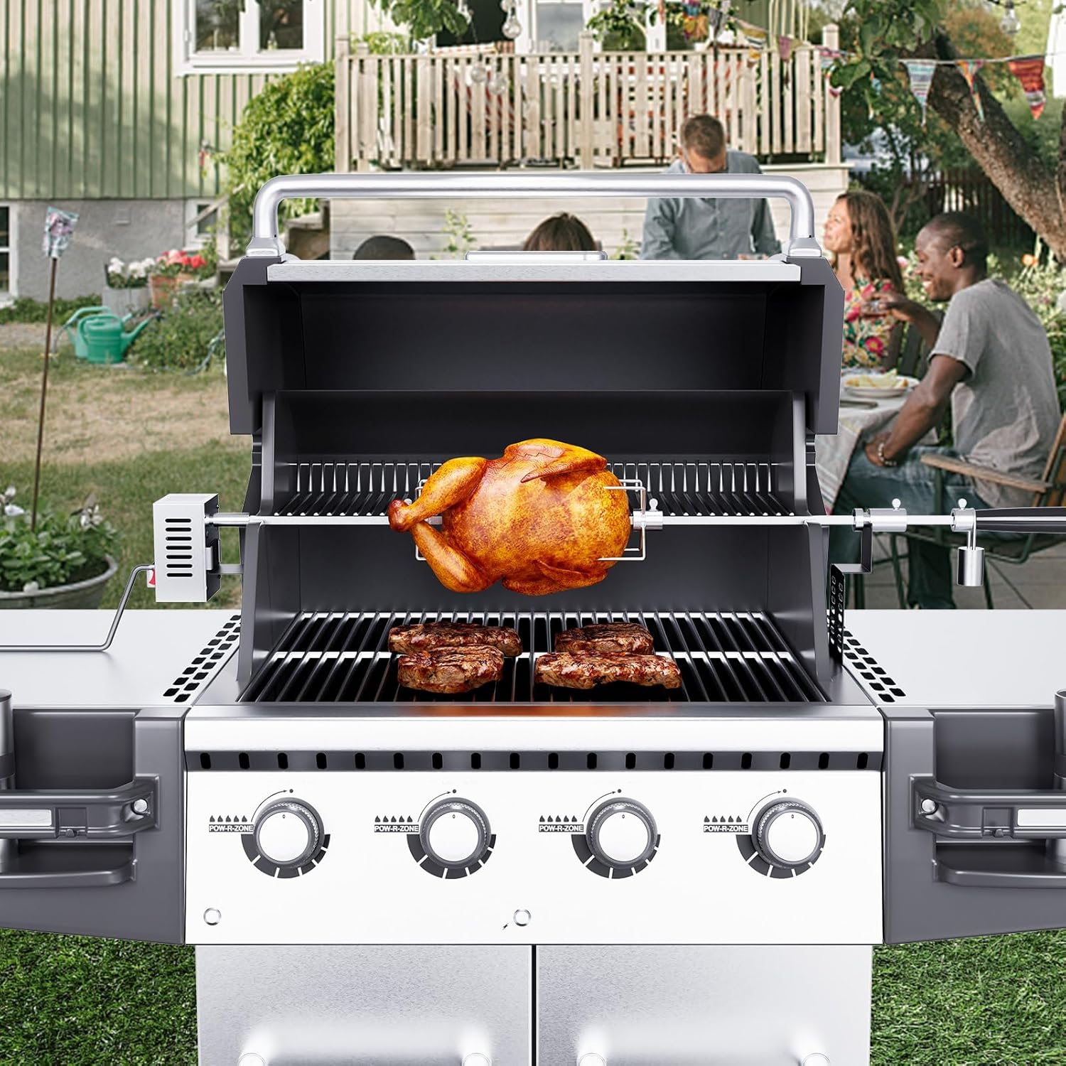 Heavy Duty Stainless Steel Grill Rotisserie Kit with 9W Motor - 32-Inch Hexagon Spit Rod - 26 Lbs Capacity X898