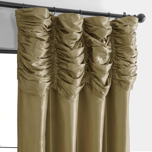 Ruched Faux Dupioni Silk Curtains 50 X 96 (1 Panel), Flax Gold Z878