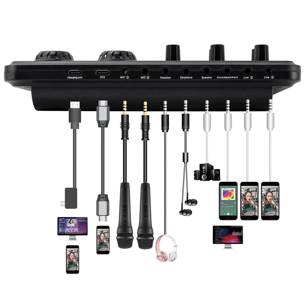 Sound Effects Board Audio Interface with Voice Changer and LED Lights E3801