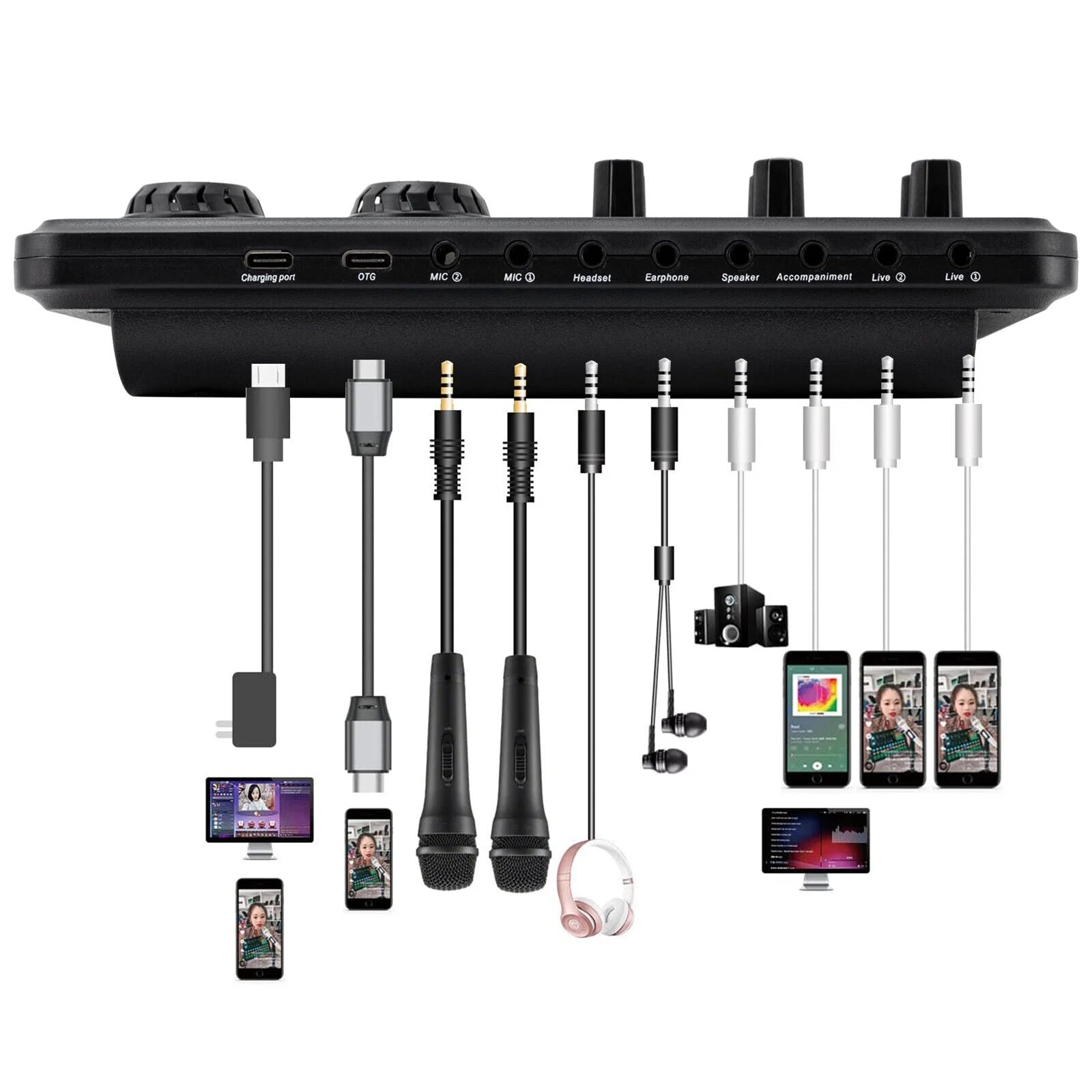 Sound Effects Board Audio Interface with Voice Changer and LED Lights E3801