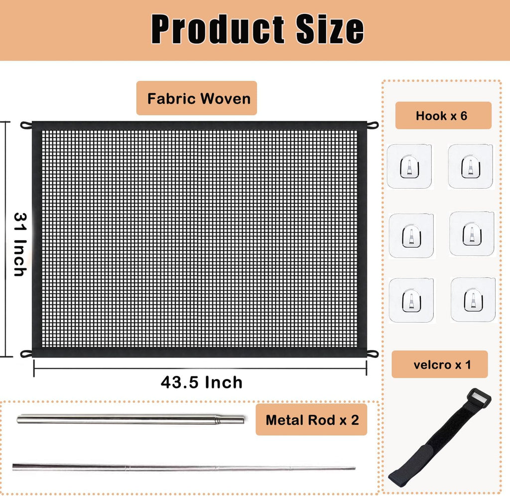 Portable Mesh Pet Gate, 43.5" W x 31" H, 6 Hooks Y49645