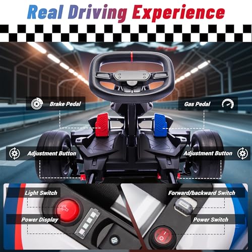 24V 9AH Electric Go Kart with Adjustable Seat, 7.5 MPH Drift Kart, 2 * 200W Motors, Grey D64075