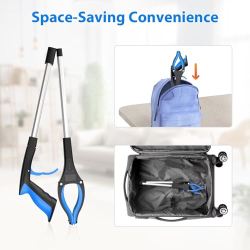 32" Foldable Reacher Grabber Tool with 360° Rotating Jaw & Magnet, Blue W130508