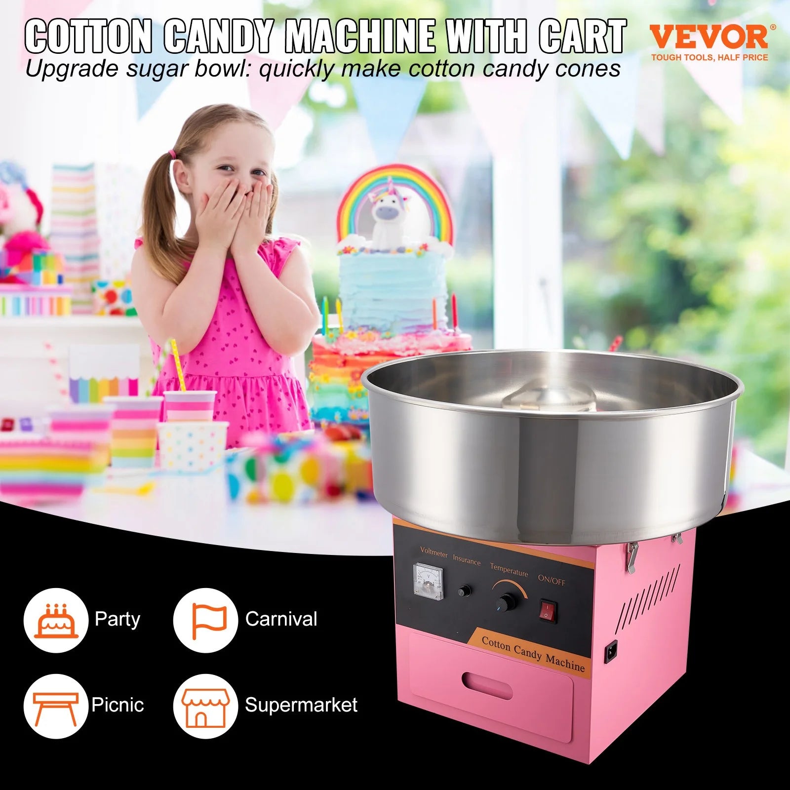 Pink 21 Inch Stainless Steel Cotton Candy Machine W79711