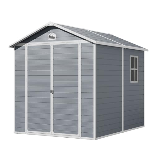 6 x 8 FT Grey Plastic Outdoor Storage Shed with Floor U494083
