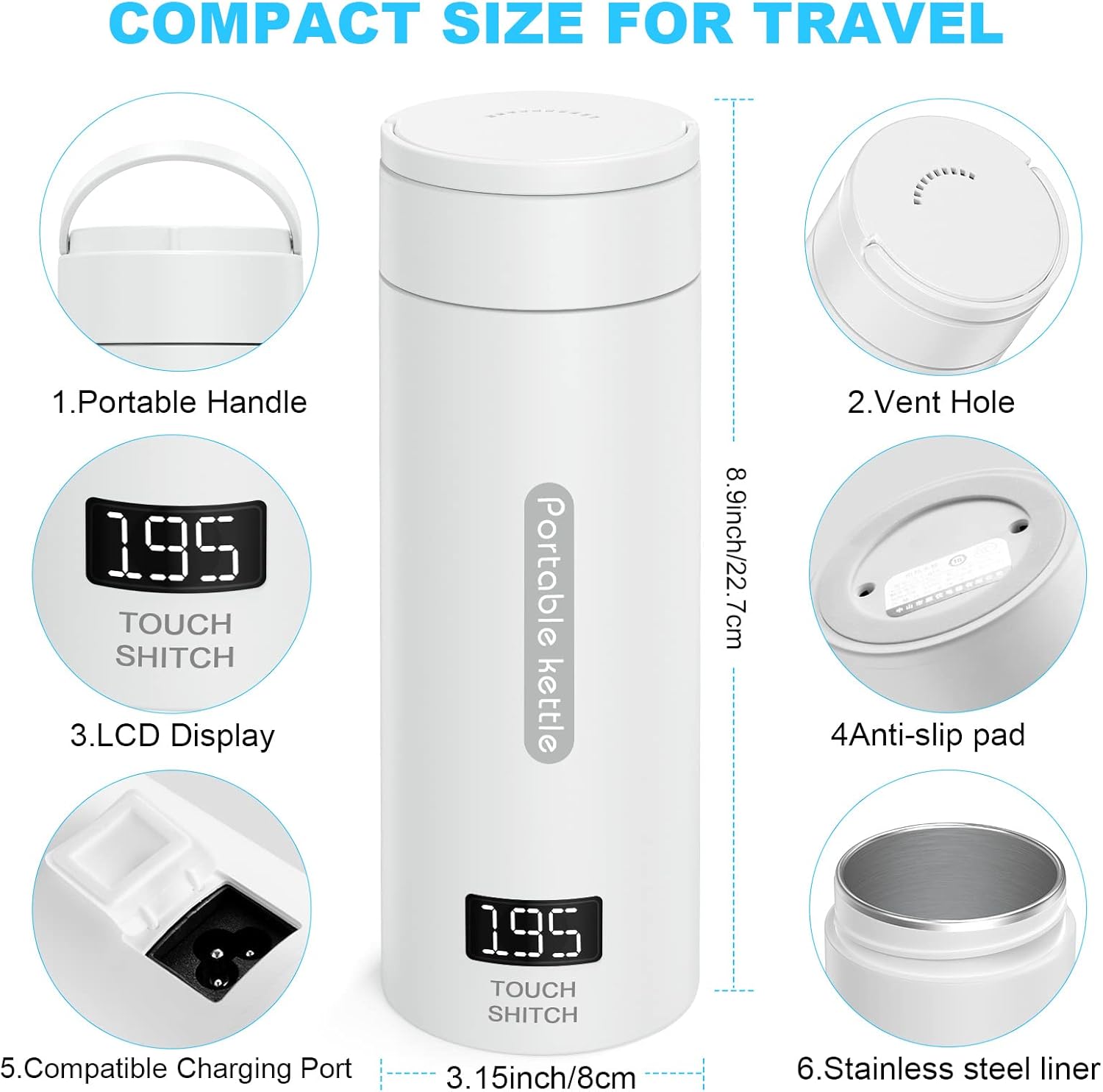 380ml Portable Electric Tea Kettle with Auto Shut-Off P330