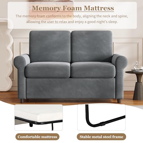 Gray Pull Out Sofa Bed with Twin Size Mattress Pad N550280