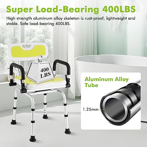 Swivel Shower Chair with Armrests and Back Padded Seat Adjustable Height O606